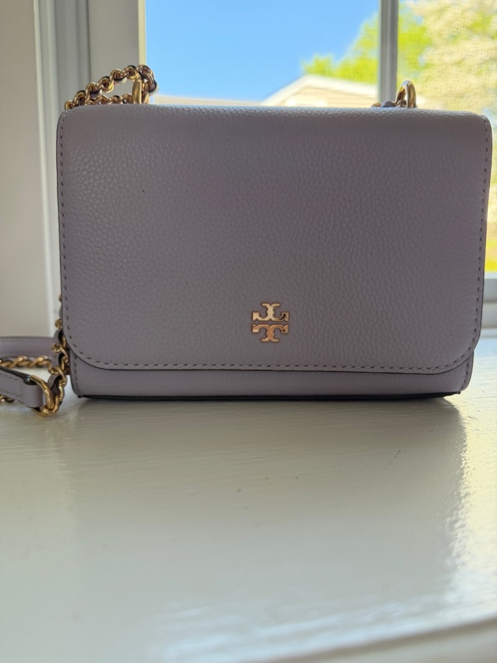 Tory Burch Lilac Pebbled Leather Chain Crossbody